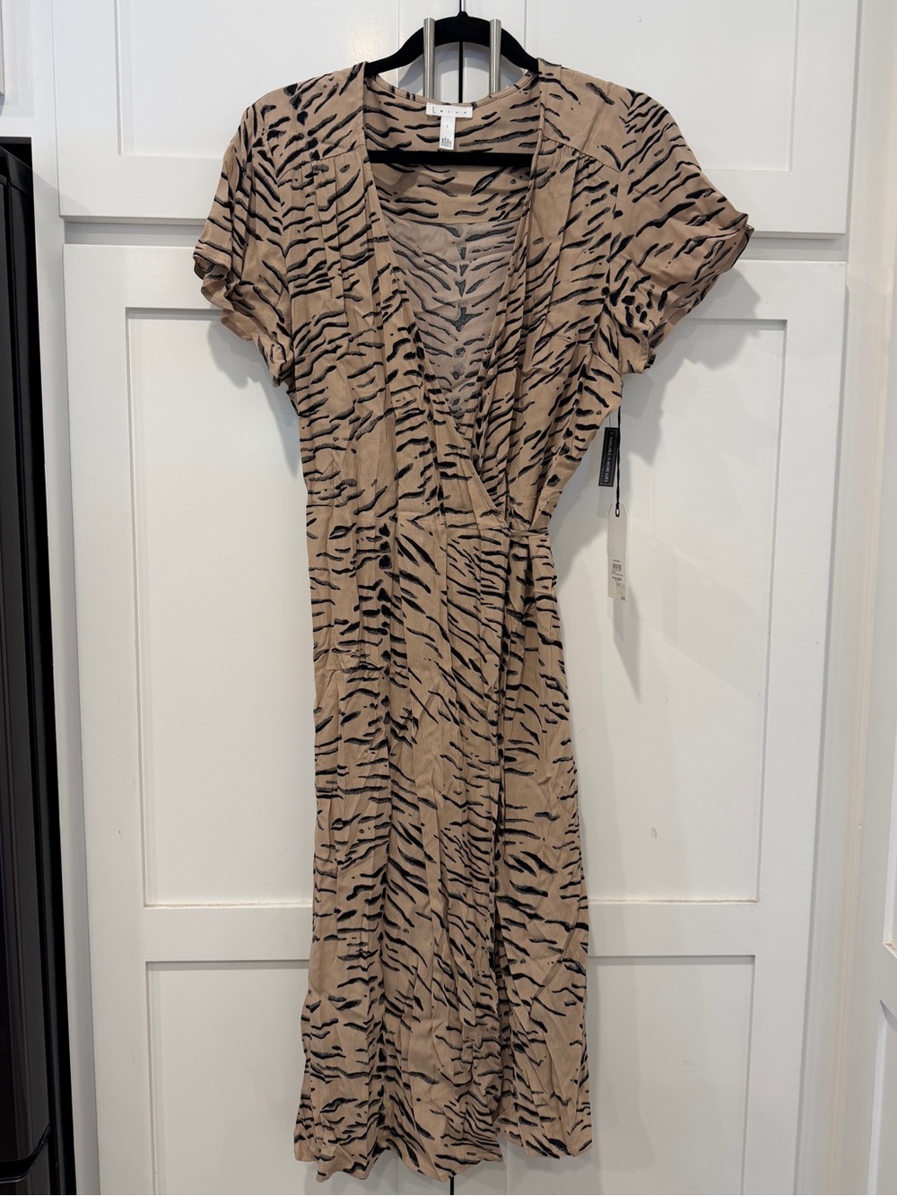 Leith Tan and Black Animal-Print Wrap Dress